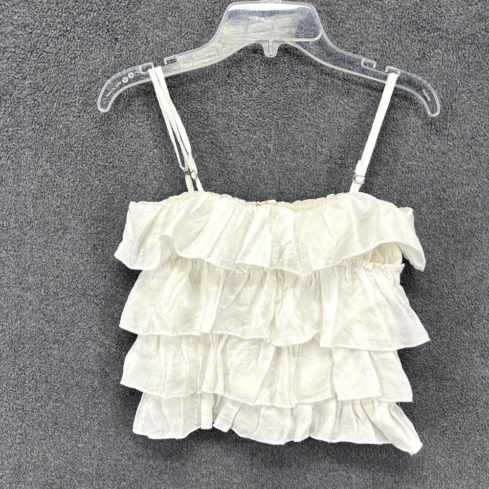 Fanco Top Girls Youth Small White‎ Ruffled Layered adjustable straps